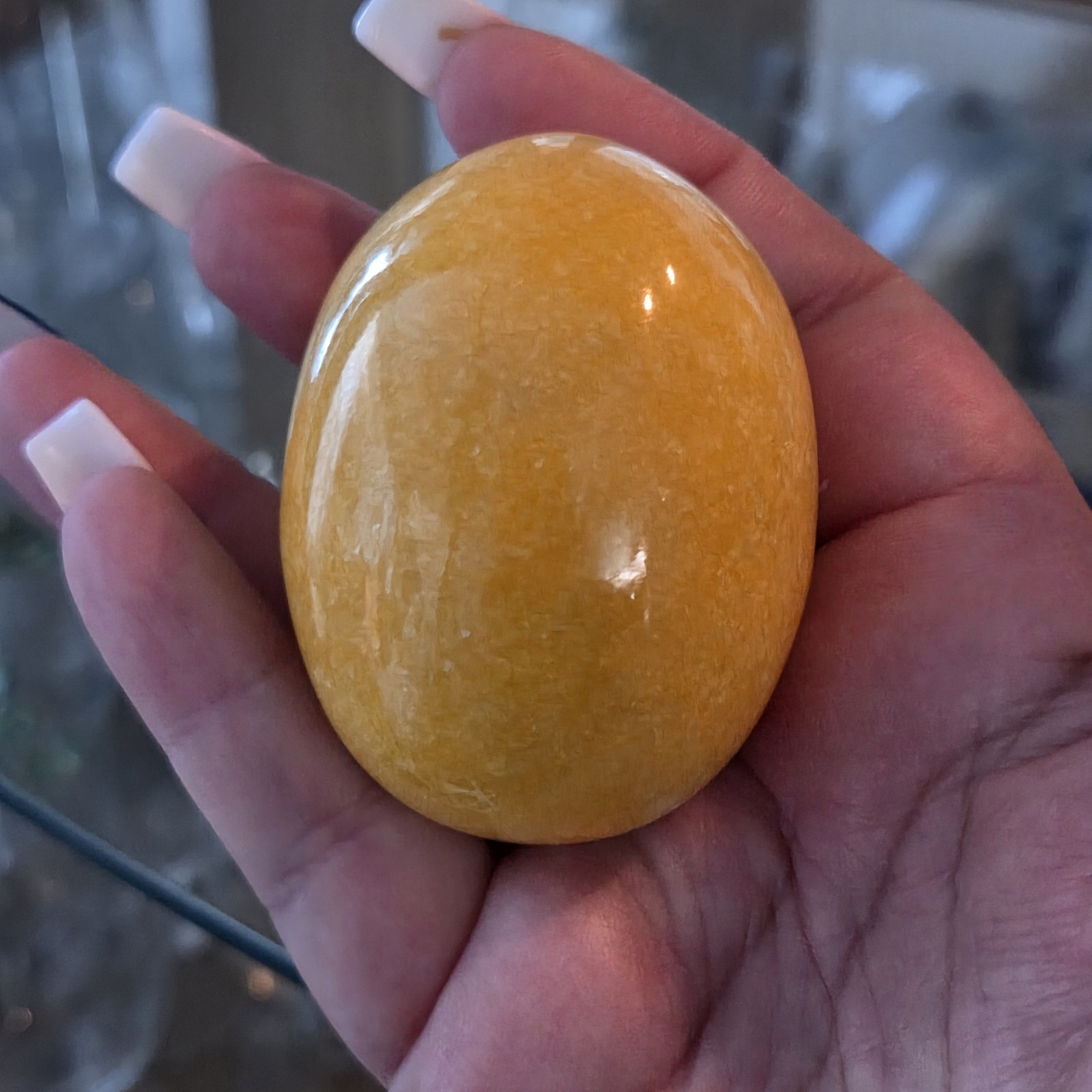 Vintage Yellow Alabaster Stone Egg Polished Marble Calcite Decor Paperweight 2.2