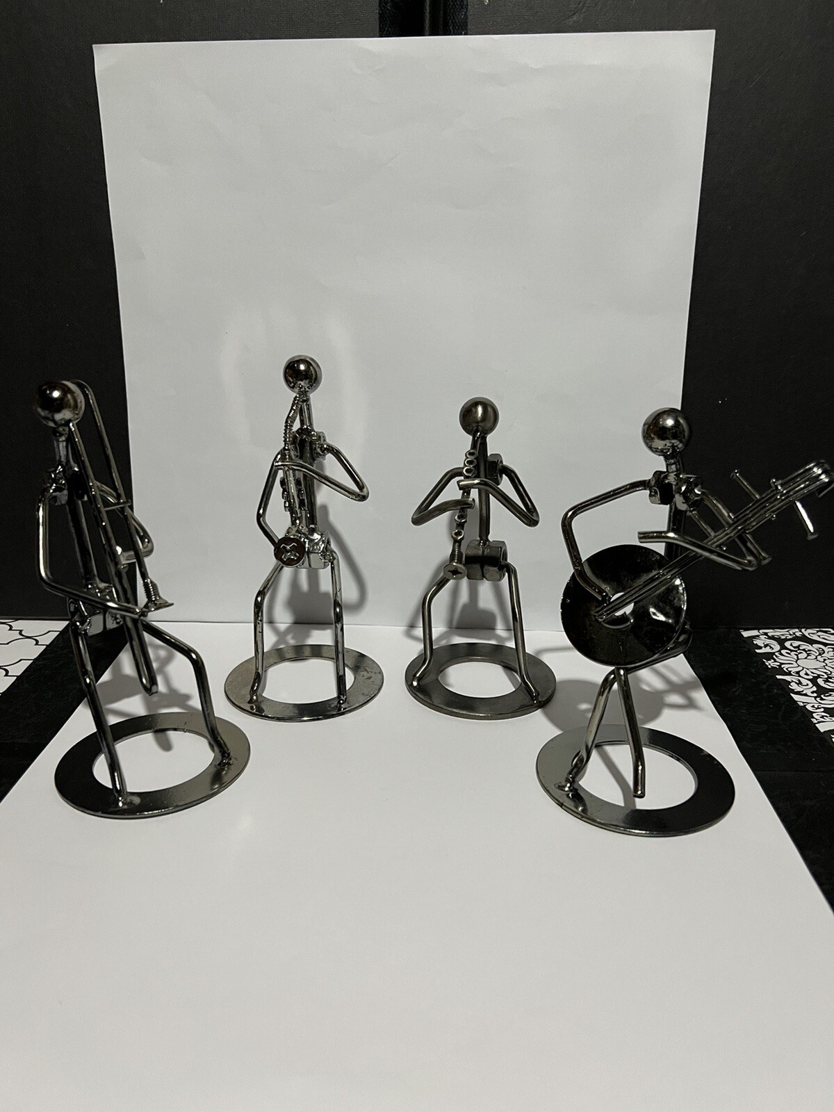 Lot Of 4 Metal Musician Nuts Bolts Figure Art Trombone Sax Clarinet String Banjo