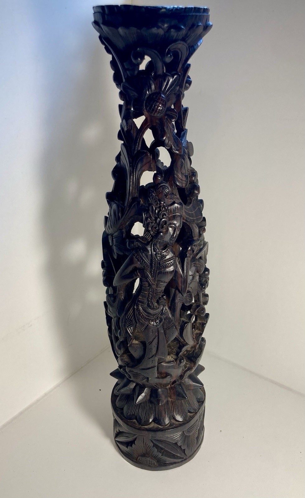 Vintage mid century Balinese carved exotic wood art deco sculpture column