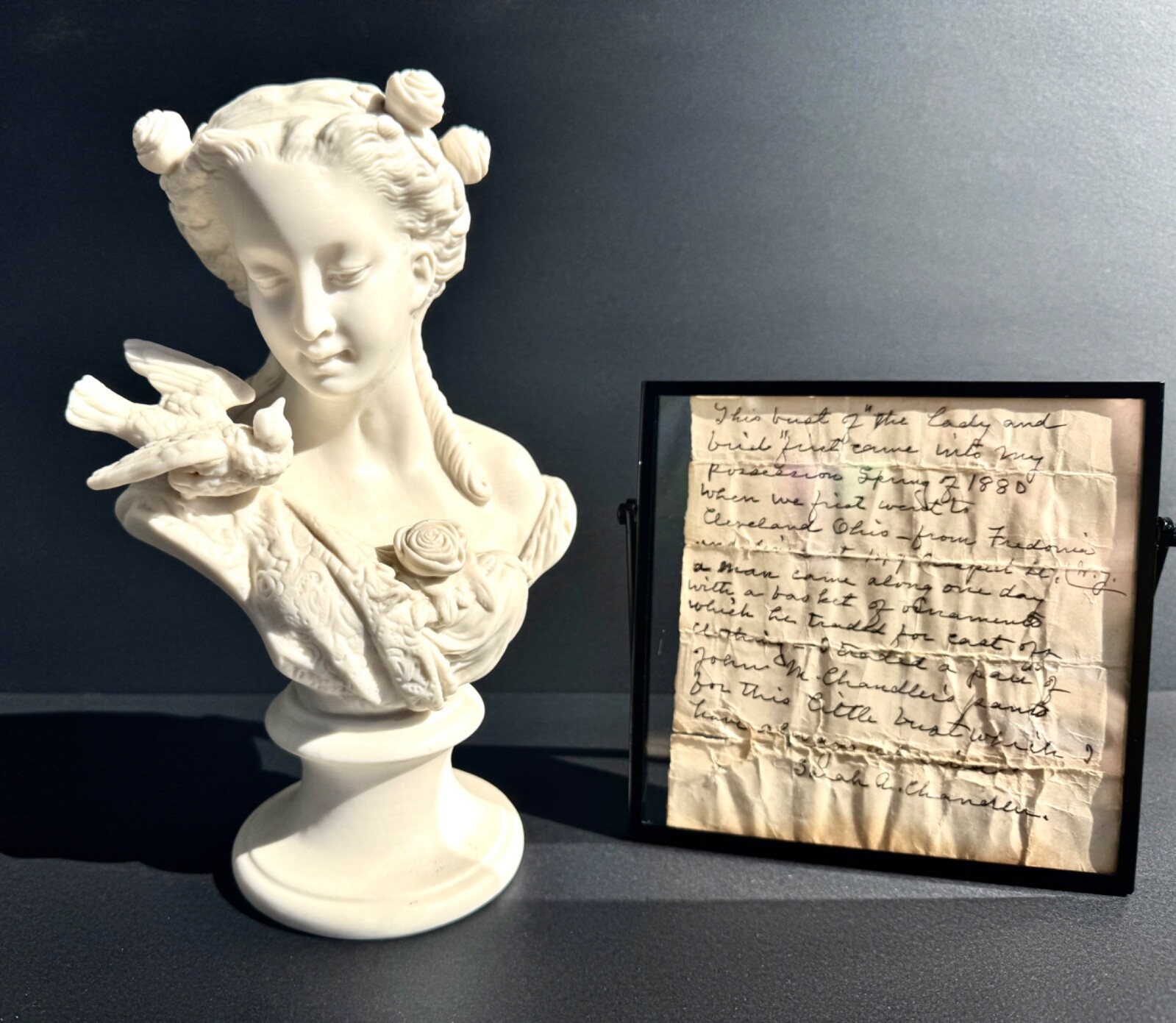 1880 Parian Ware Bust of Lesbia, 140 year old Handwritten Provenance Note