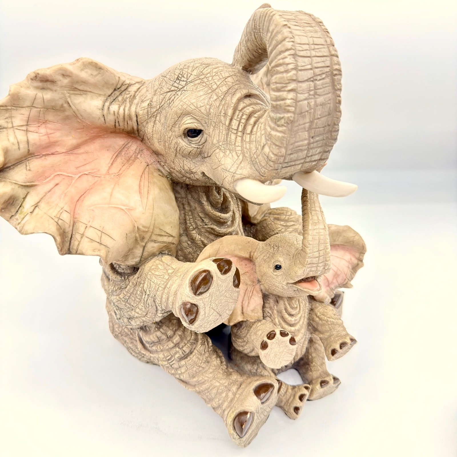 RARE 13” Montefiori Elephant Mother & Calf Heavy Alabastro Stone-Resin Italy DSN