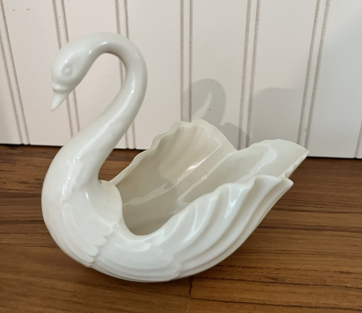 Vintage Lenox Small Ivory Porcelain Swan Figurine Trinket Dish 3″ x 5″ Wedding