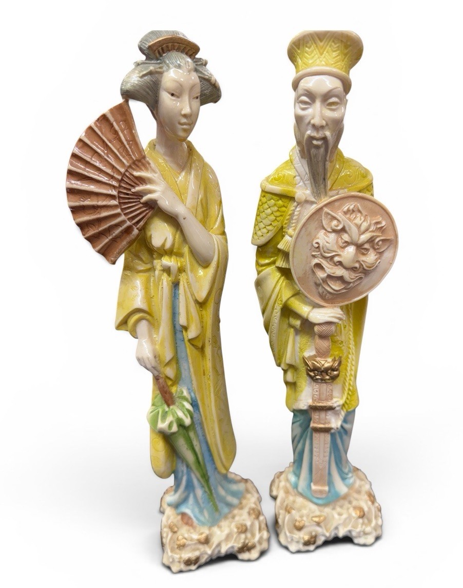 Vintage Norleans Italy 14″ Chinese Emperor & Empress Figurines -Chinoiserie Chic