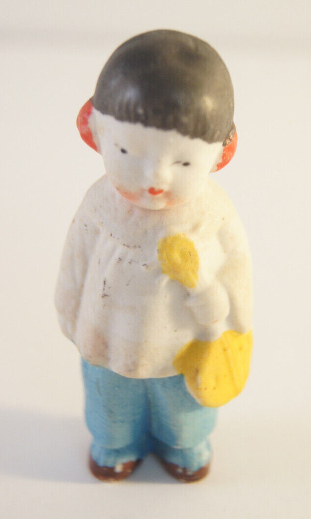 Vintage Porcelain Doll 3.0″ Made in Japan Small Child Holding Musical Instrument
