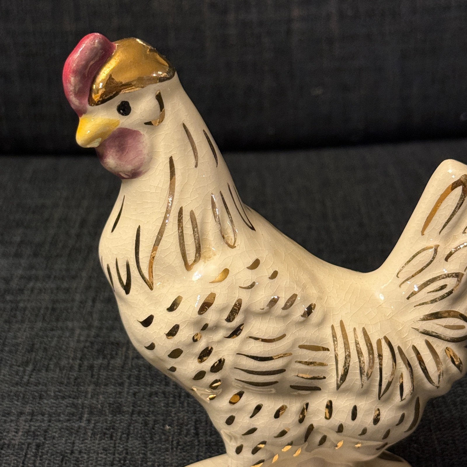 VTG Porcelain Rooster Chicken Hen Figurine Elegant White & Gold Accent Farmhouse