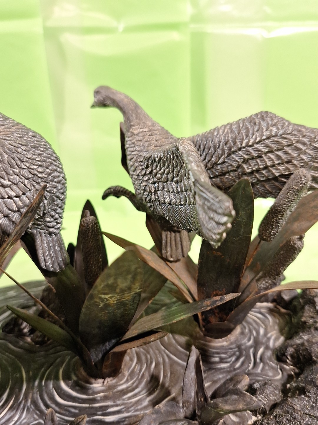 VTG Geese Figures (3) Flying From Marsh Metal/resin Large Lifelike