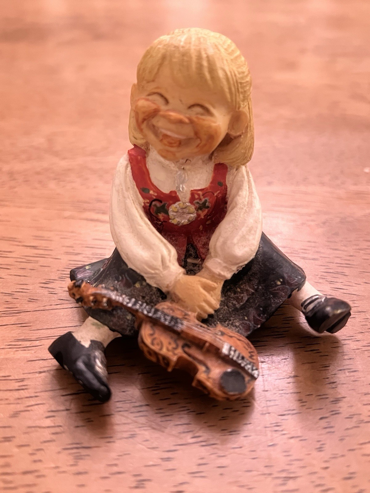 Vintage Bunad Girl with Violin Figurine Norwegian Folk Art Candy Designs Norway