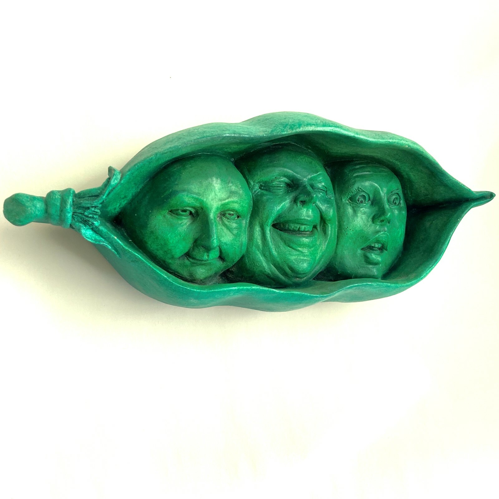 Green Sweet Peas Wall Sculpture for Cooks, Kitchen Art Collectors, Signed Art