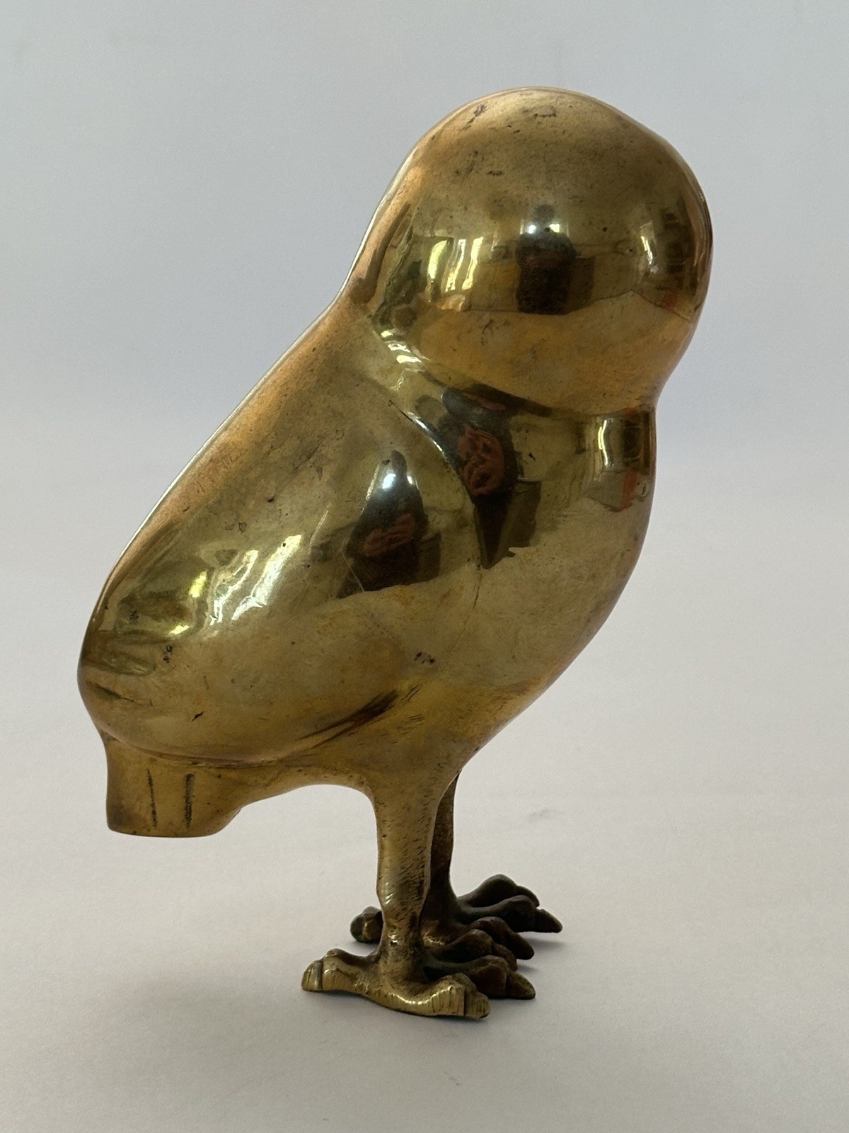 Large Vintage MCM Brass Standing Owl 8.5 in Tall 1970s Glam Mod Chic Home Decor