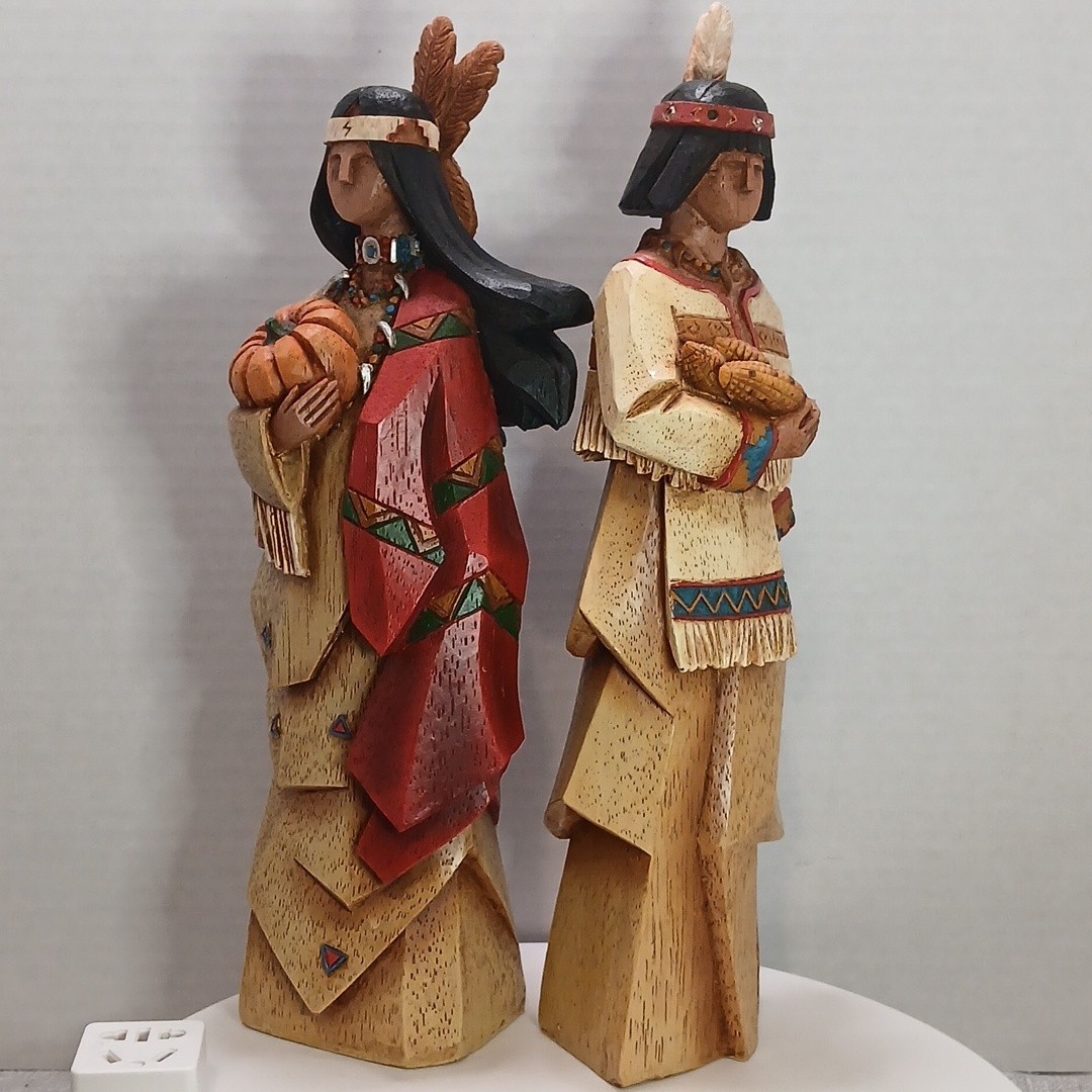Set of 2 Pacific Rim Cubist Native American Woman & Man Resin Decor Vintage