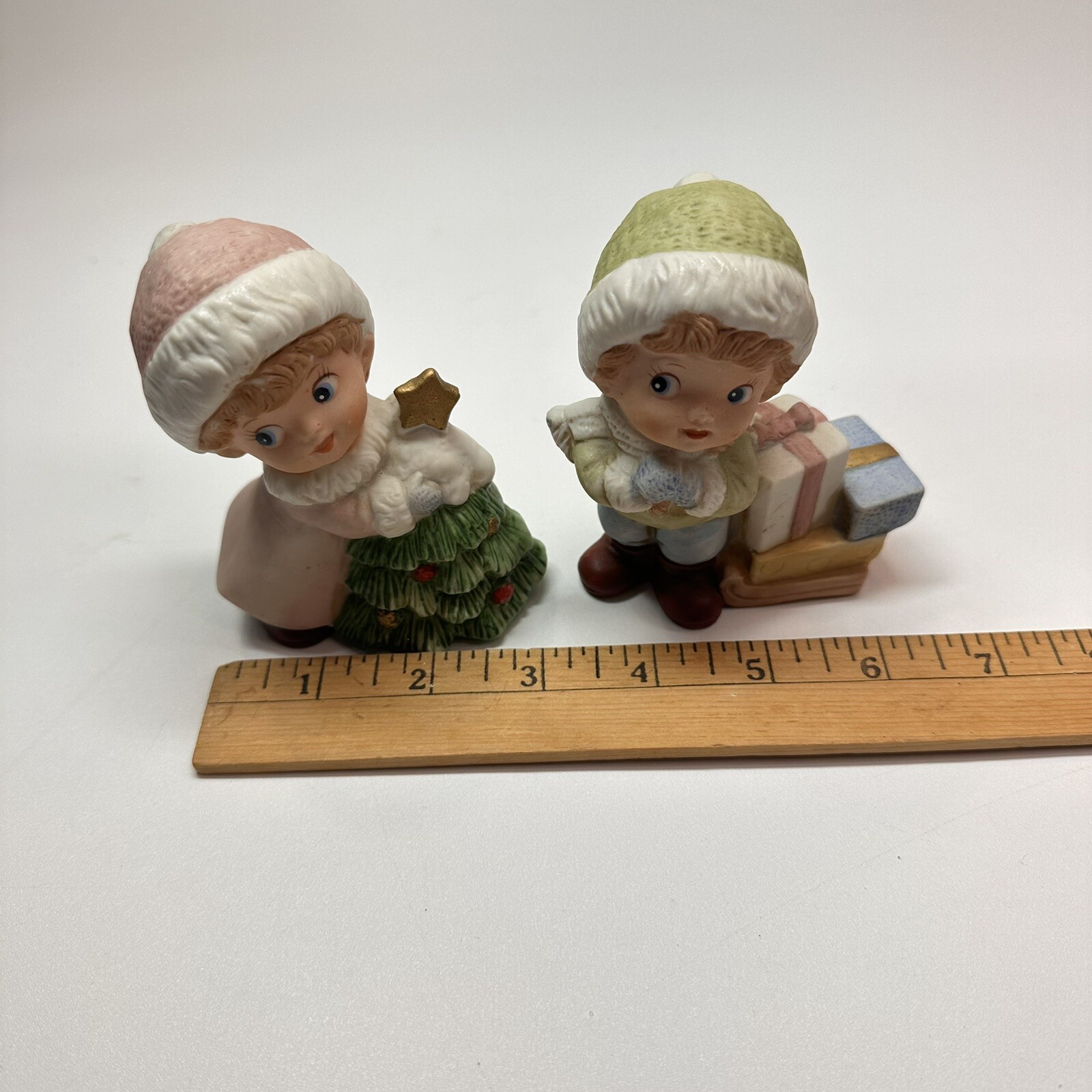 Vintage Homco Christmas 5556 Porcelain Christmas Children Boy & Girl Figurines