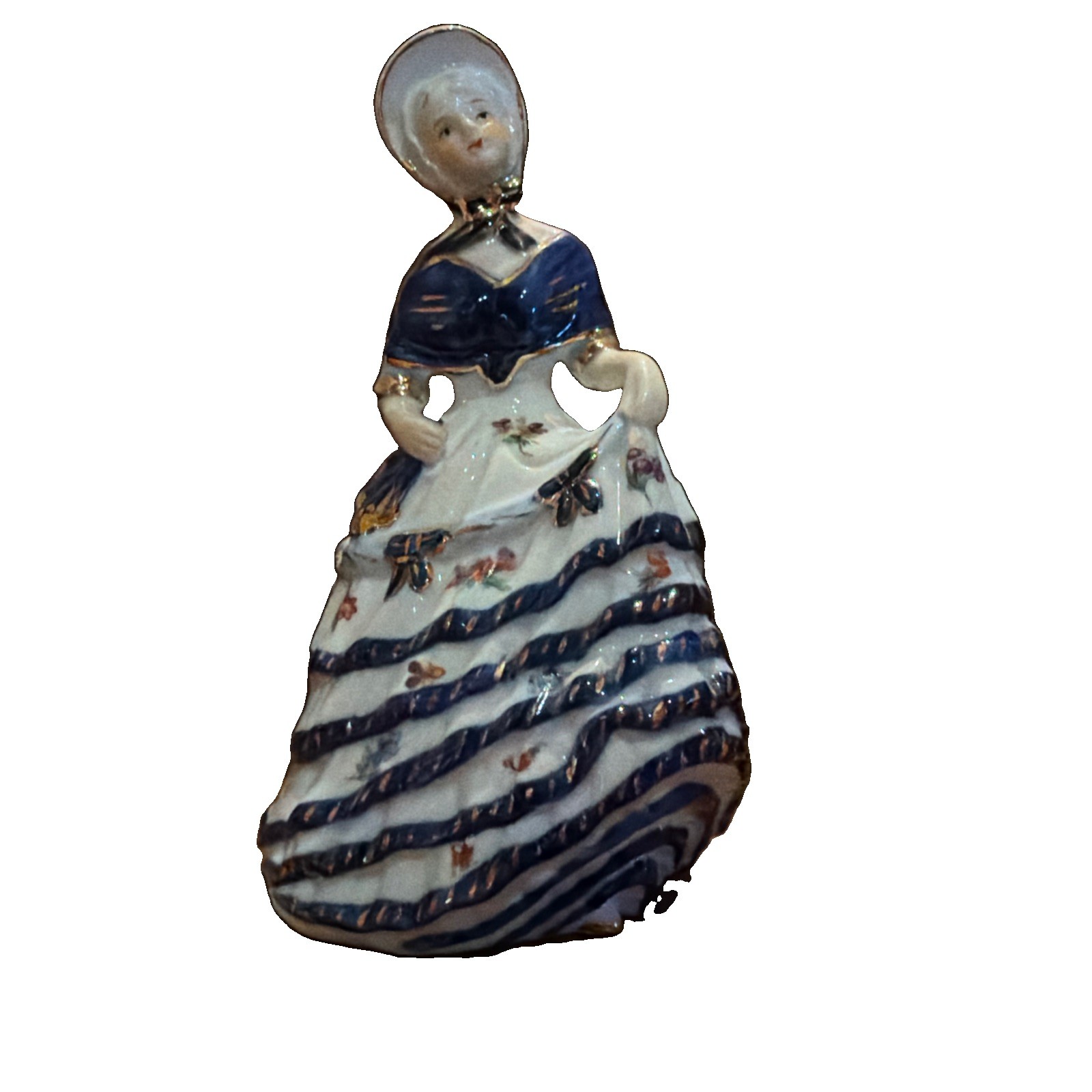 Vtg stamped KPM Porcelain Victorian Lady Cobalt Blue Gold Accents