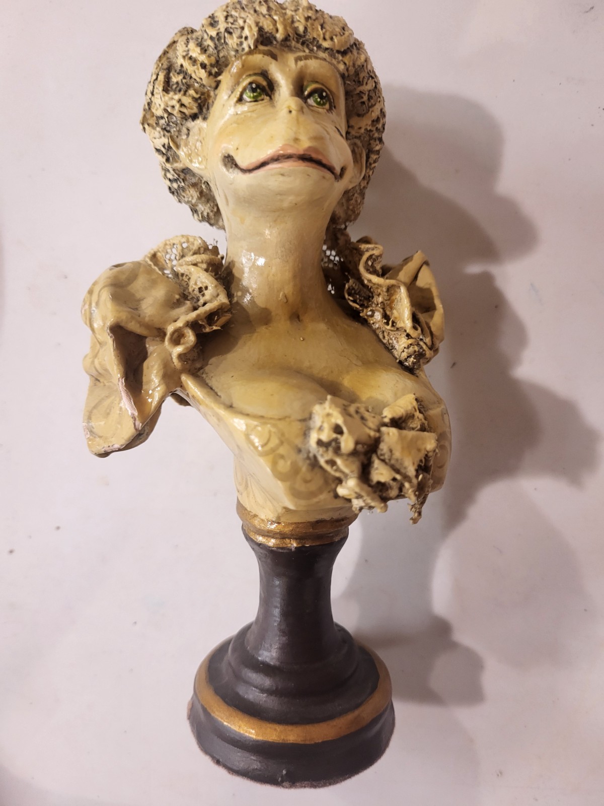 Vintage Pair Whimsical Monkey Lady and Man Busts Thailand Resin Decor