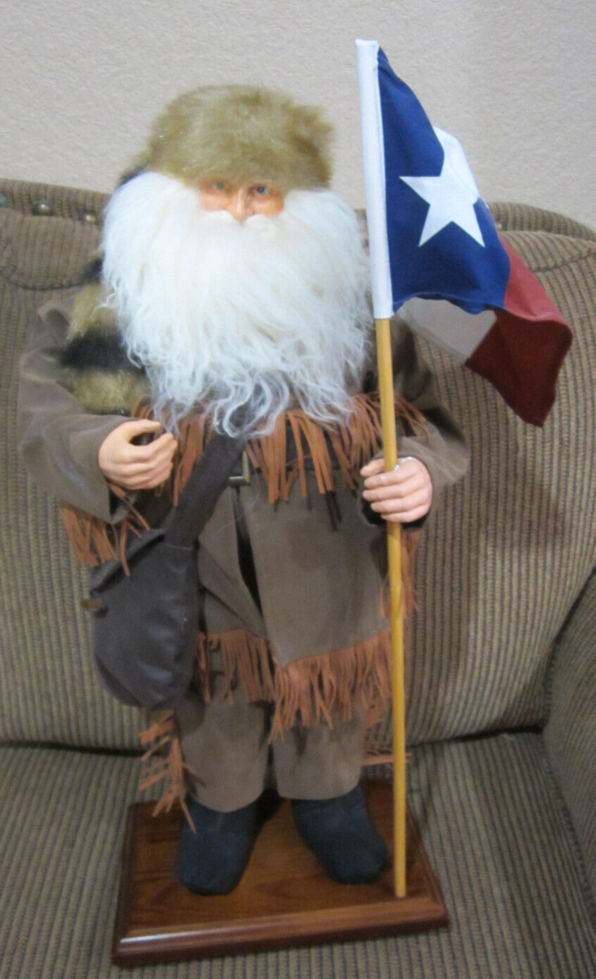 Custom Made 22″ Western Texan (or Santa) Holding Texas Flag On Wood Base Unique