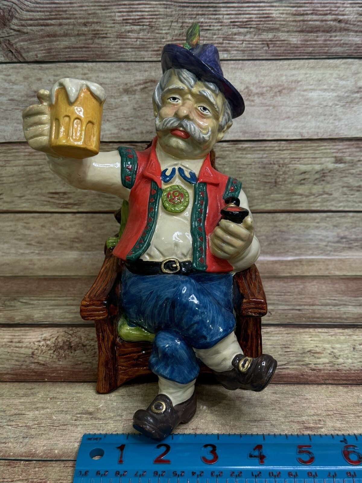 LUCAVALLI Vintage Spain Rare 1960’s Mustache Man Drinking Beer Pipe Pub