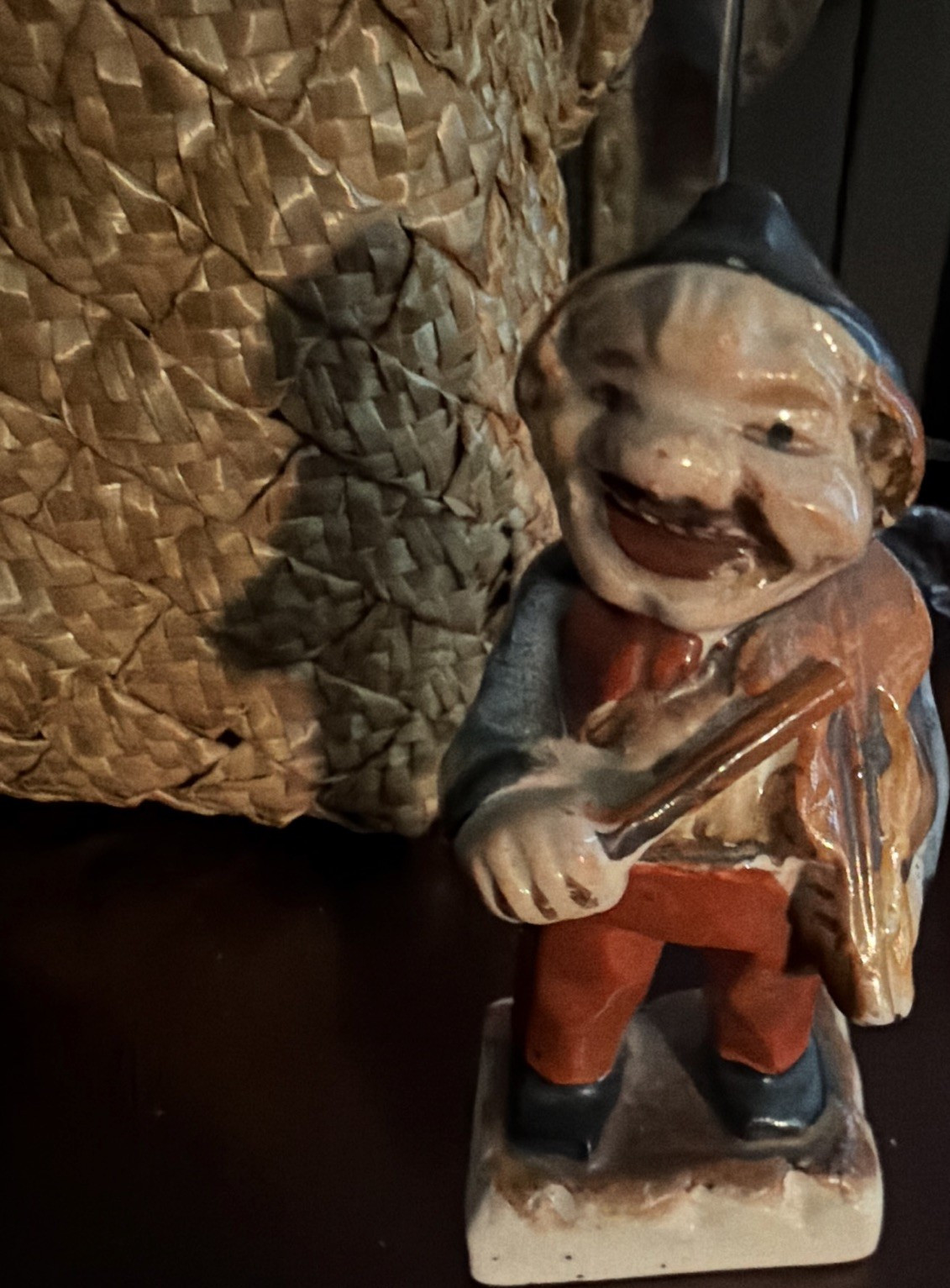 Ceramic Hand Painted Figurine Man with Violin Blue Red Brown Beige People Theme