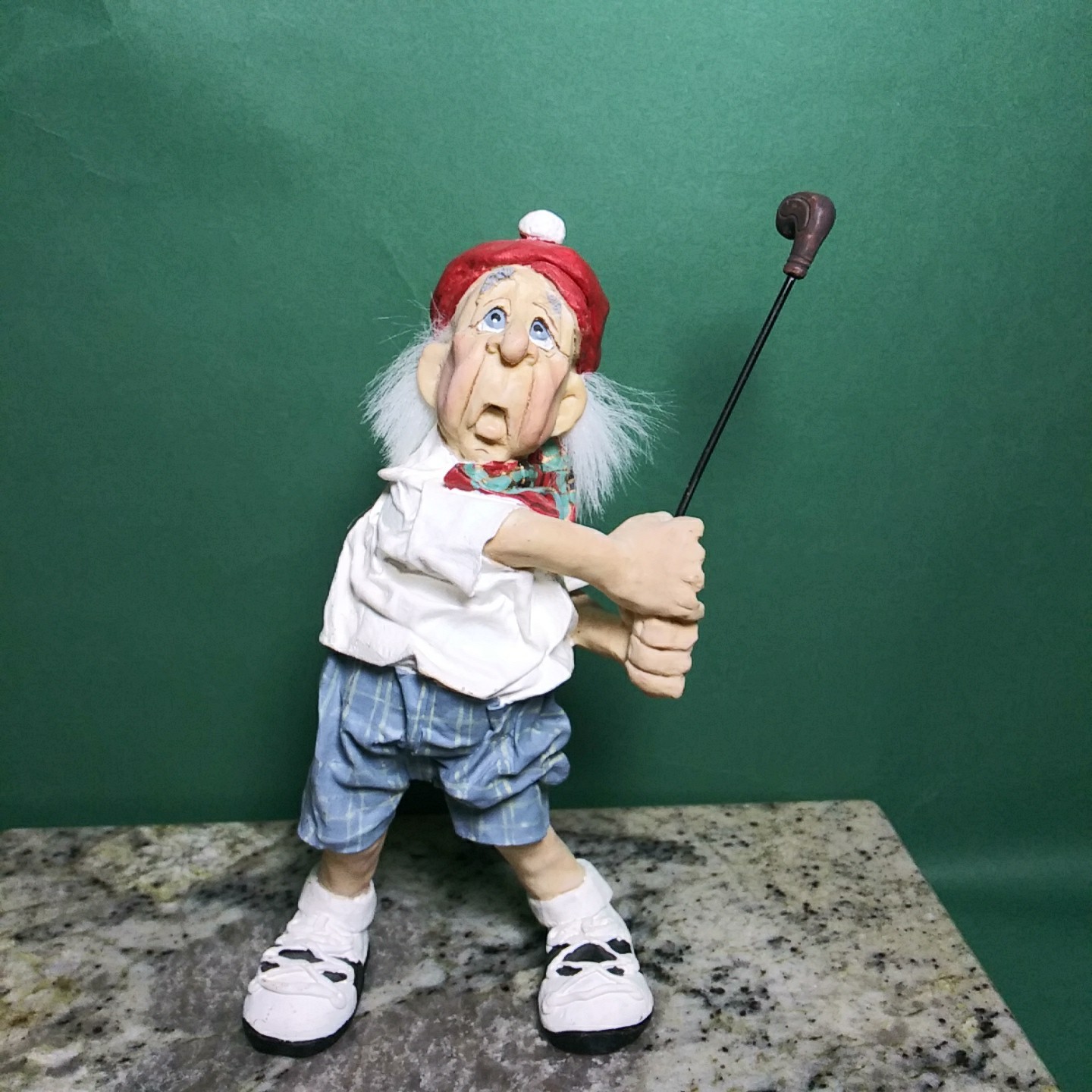 Old Man Golfer Golf Swing Gray Hair Figurine Statue Cast Art By Kristin 1993