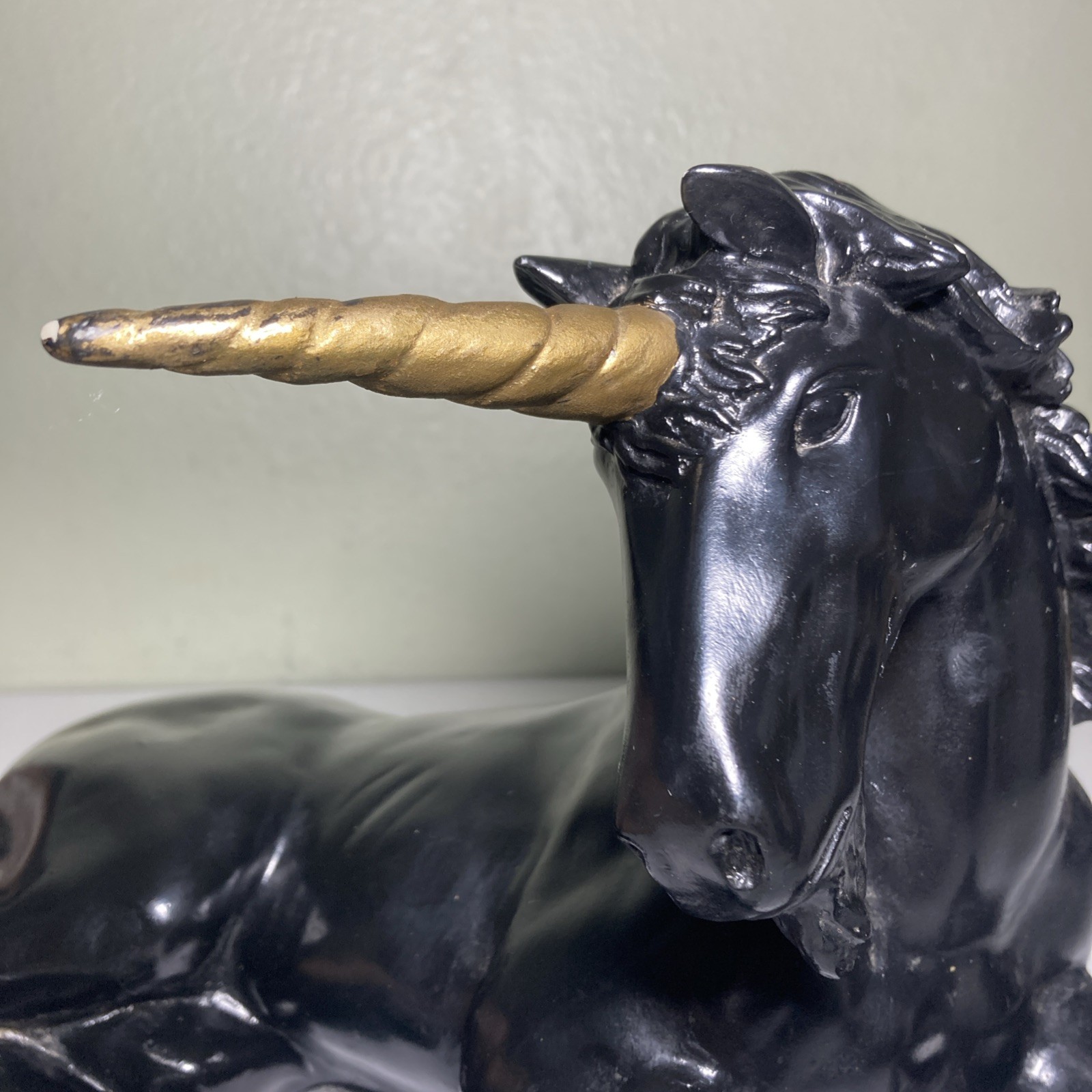 Retro Vintage Black Unicorn With Gold Horn Statue Universal Statuary 1981