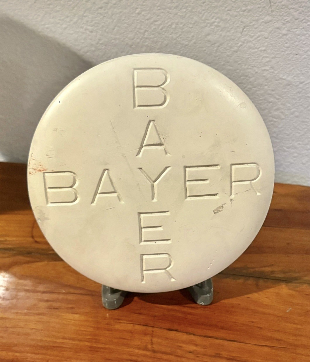 Jumbo Bayer Aspirin Tablet Sculpture Once as a Prop or Display, (7″ dia.)
