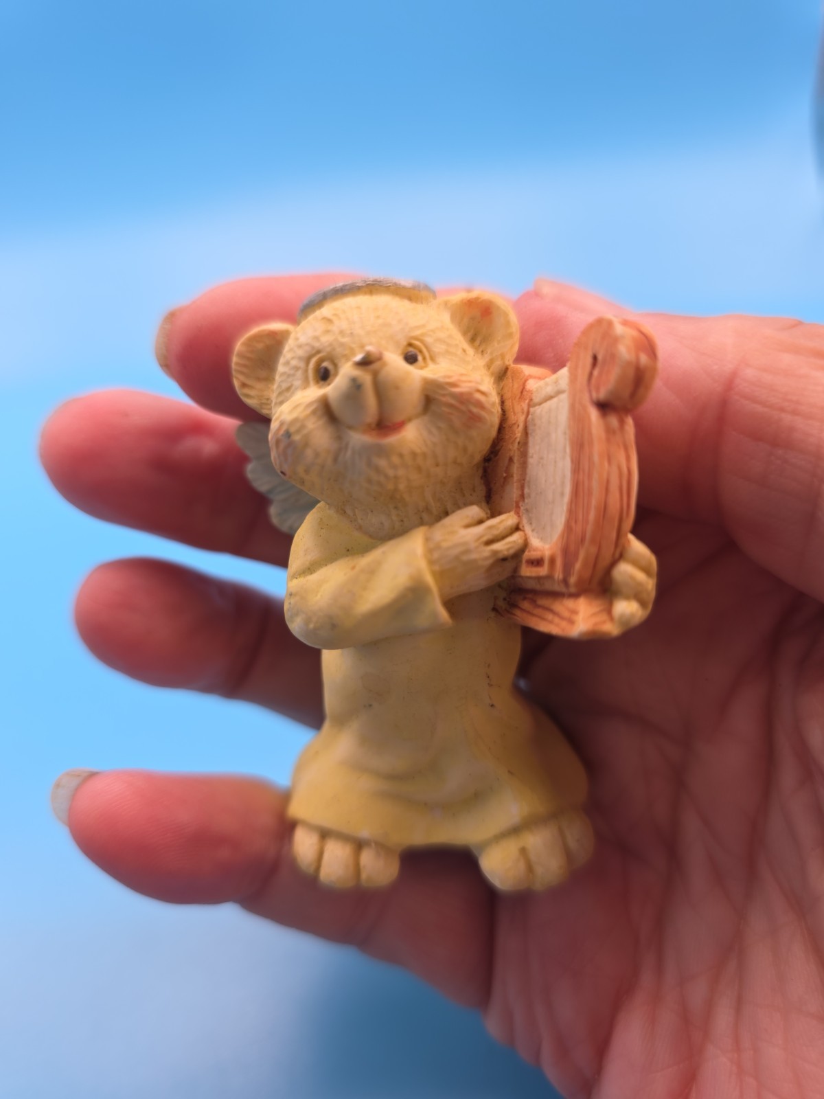 Angle Teddy Babies Bear Ceramic Figurine Yellow Playing Harp 1995 Pre-owned