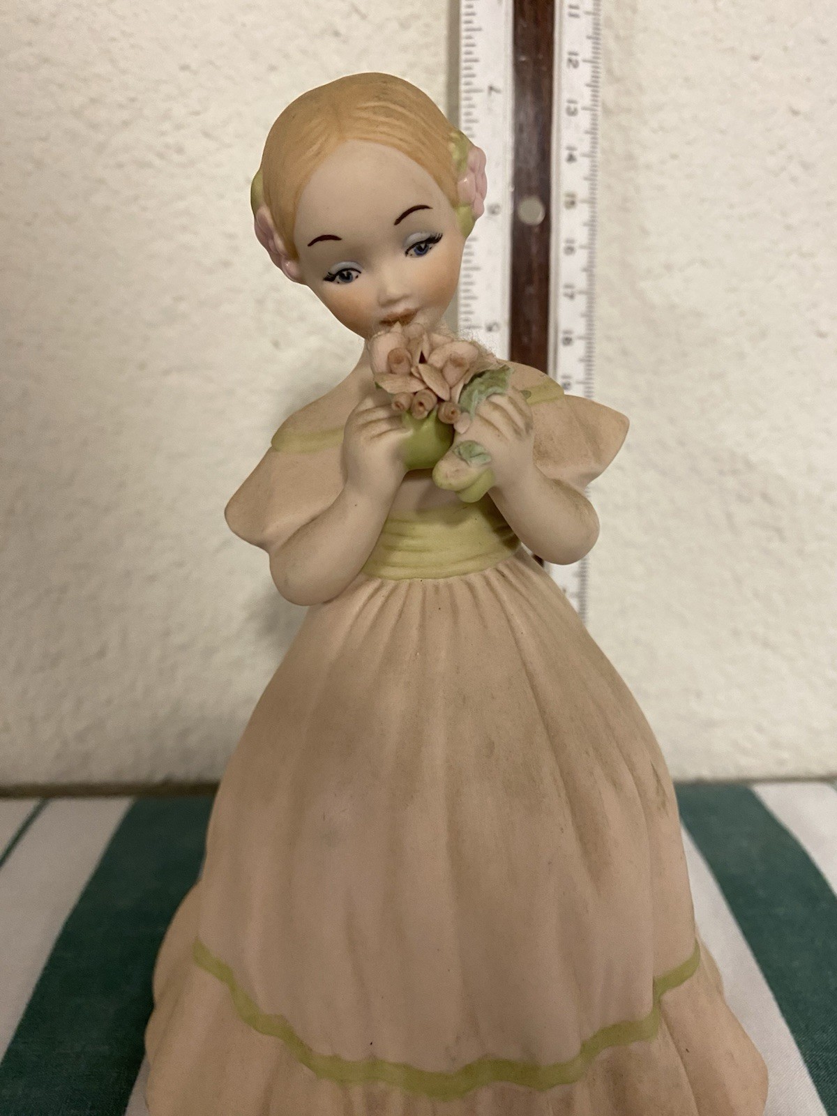 Holland Mold – Vintage Hand Painted Ceramic Pink Girl W/Flowers – Rare Beauty