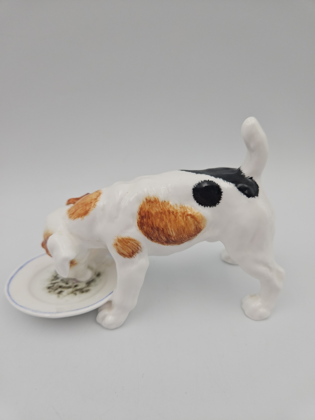 Vintage Royal Doulton Jack Russell Terrier Dog Licking Plate Figurine