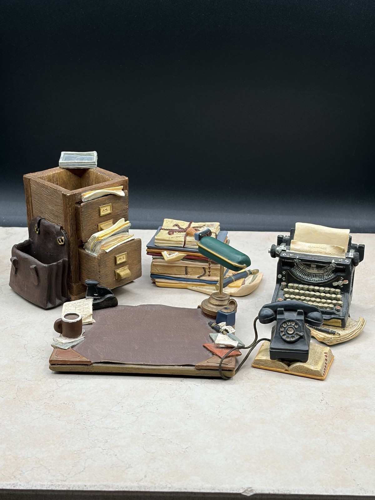 1998 Figi Graphics 5 Piece “A Day At The Office” Key Point Desk Set Hand Painted