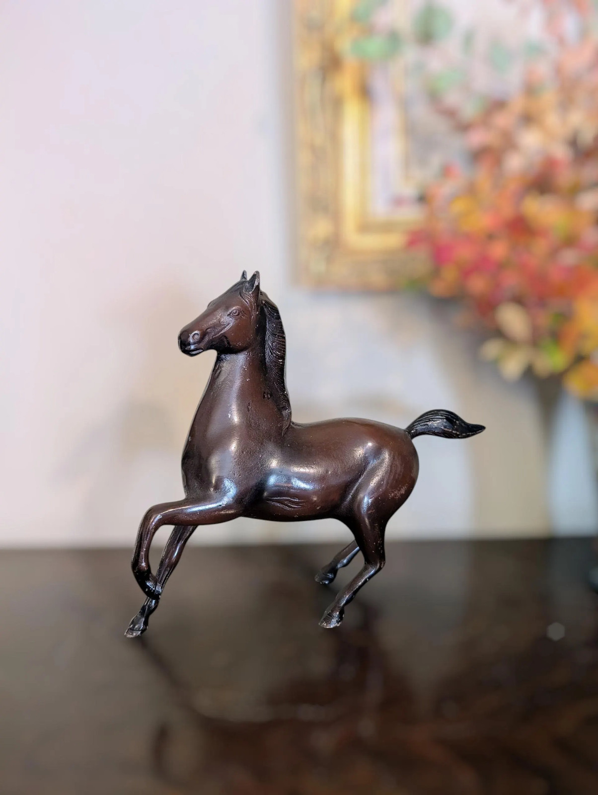 Vintage Japanese Cast Metal Horse Sculpture, Prancing Horse Figure