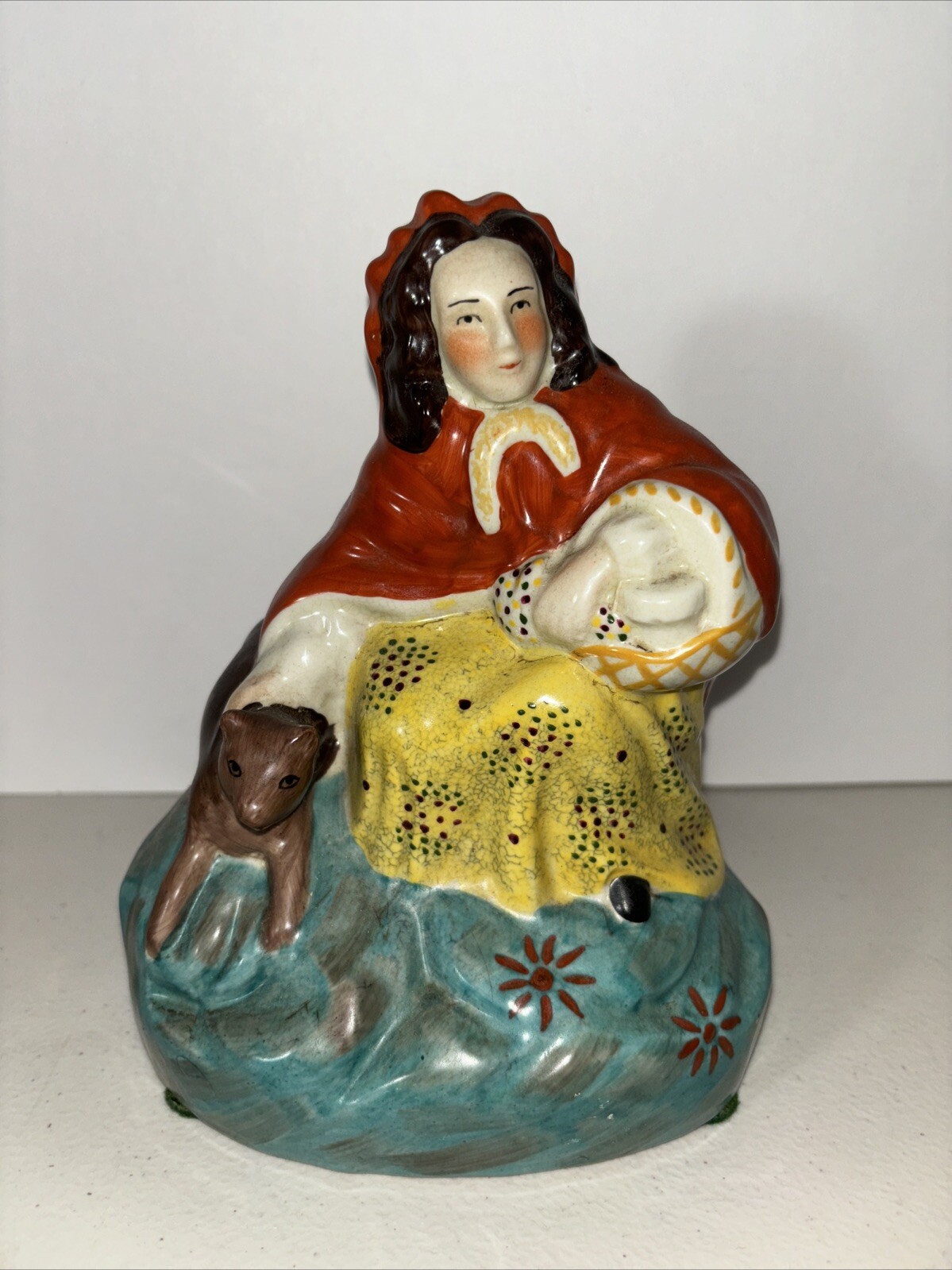 Little Red Riding Hood Ceramic Girl & Wolf Staffordshire Reproduction 7 3/4″ H
