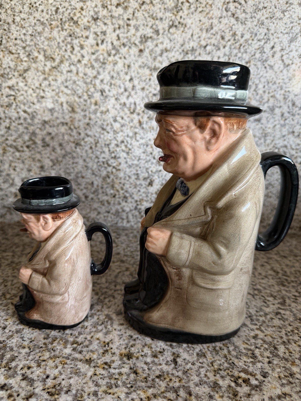 (2) Vintage Set Winston Churchill Royal Daulton Jug Made In England 9.25” 5.25”