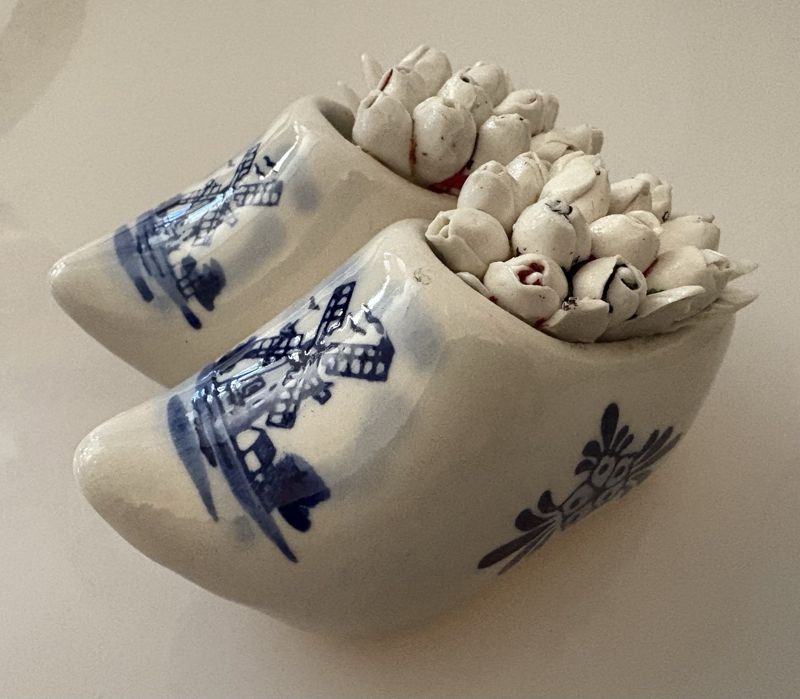 Vintage Porcelain Holland Blue Delft Dutch Clogs Hand Painted Floral Design 4”