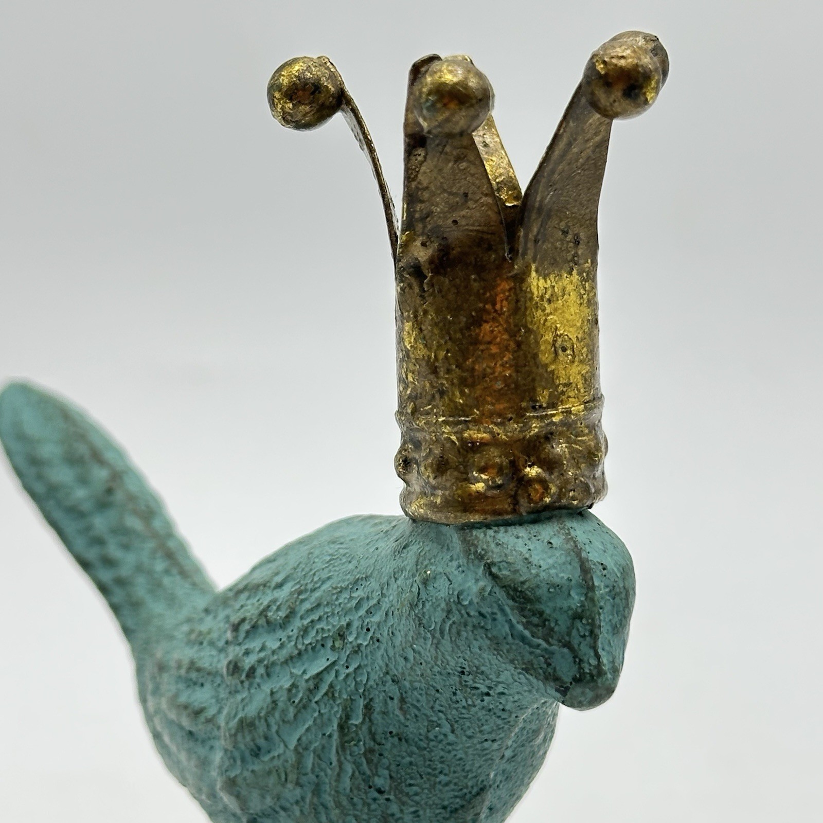Cast Iron Bird with Brass Gold Crown Figurine 4.5″ Tall