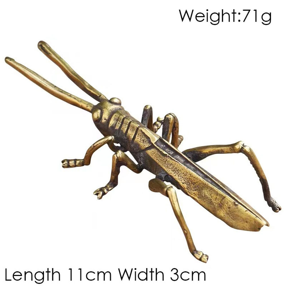 Solid Brass Locust Statue Vintage Animal Grasshopper Figurine Tea Pet Ornament