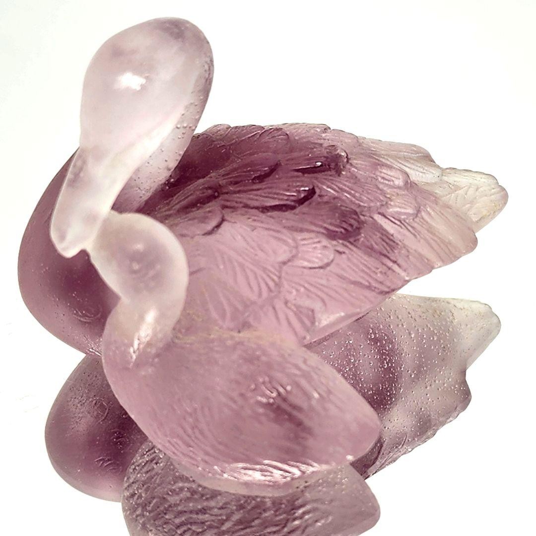 Daum France Crystal Swan Parent & Child Figurine Purple Signed By Daum Very Good