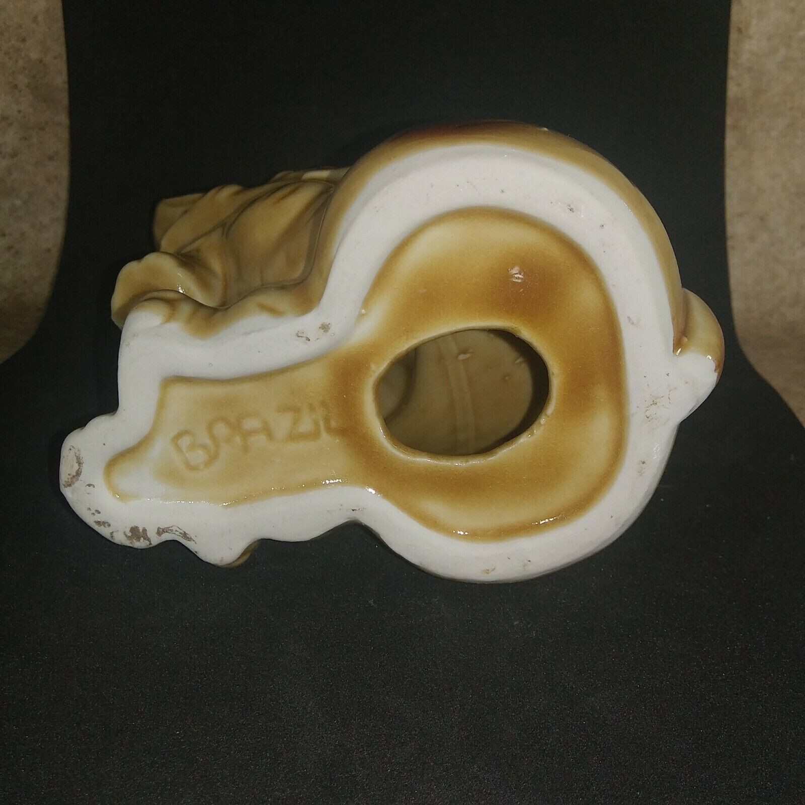 Adorable Cute Small/Medium Ceramic Elephant Made In Brazil Brown / tan Trunks Up