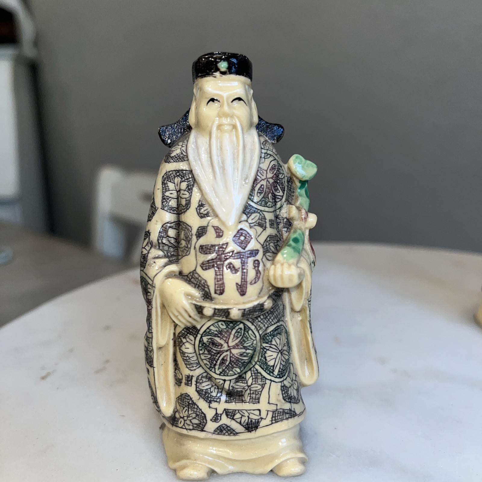 Vtg 3 Chinese CARVED 4” Resin Figurines Gods Of WEALTH, LONGEVITY & HAPPINESS