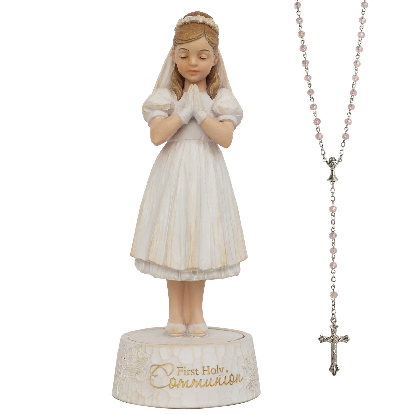 Girls First Communion Figurine With Rosary Hand Painted Praying Statue Gift