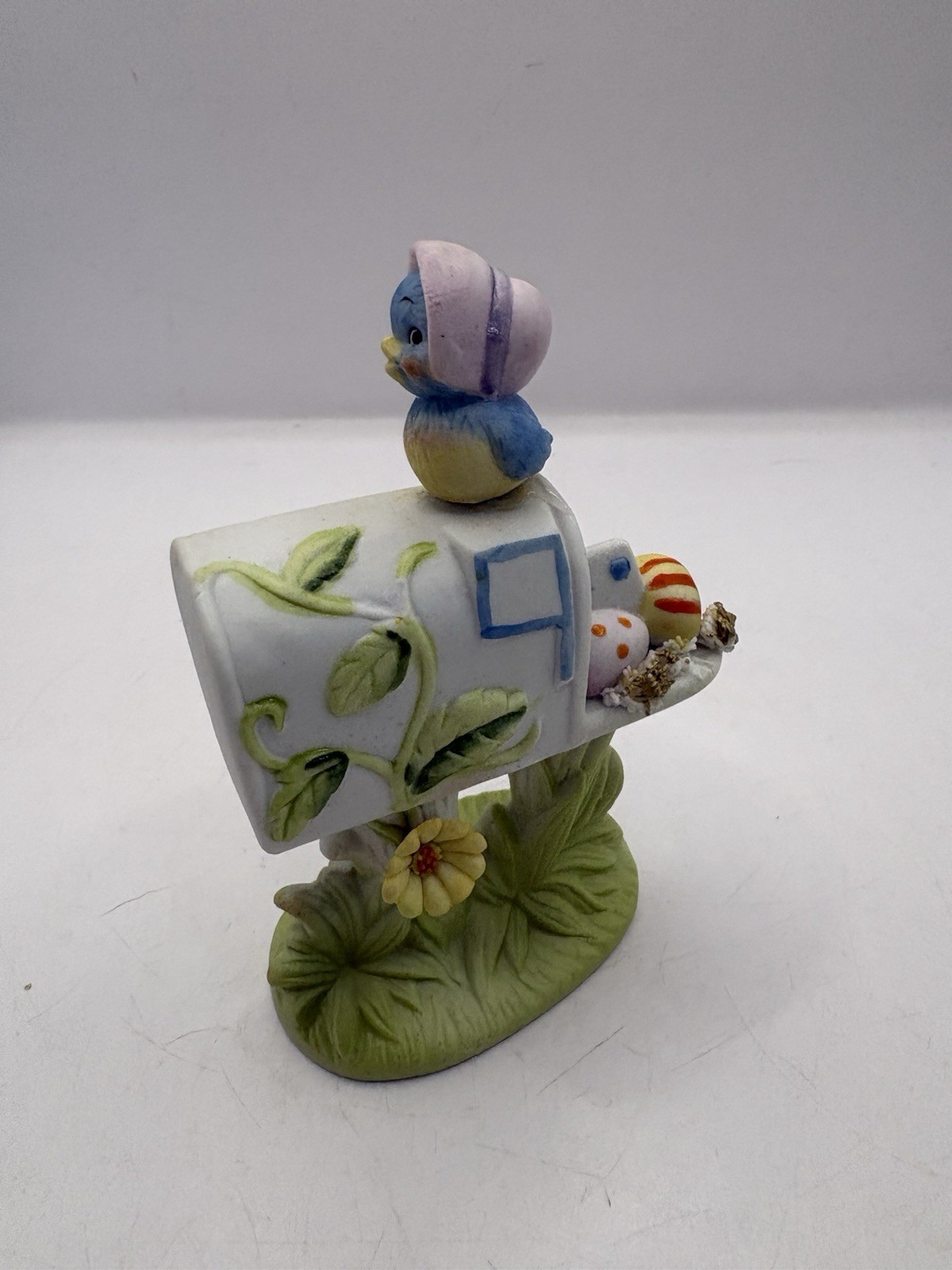 Vintage Enesco Easter Blue Bird Mailbox Ceramic 4” Original Sticker