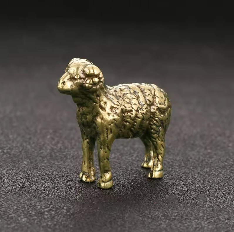Brass Sheep Figurine Small Animal Statue Table Office Home Decoration Toy Gifts