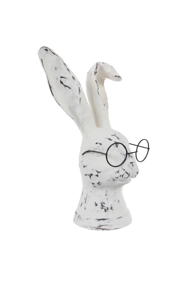 Decorative Bunny Figurine with Glasses, 10.5 inch, Distressed White Farmhouse…