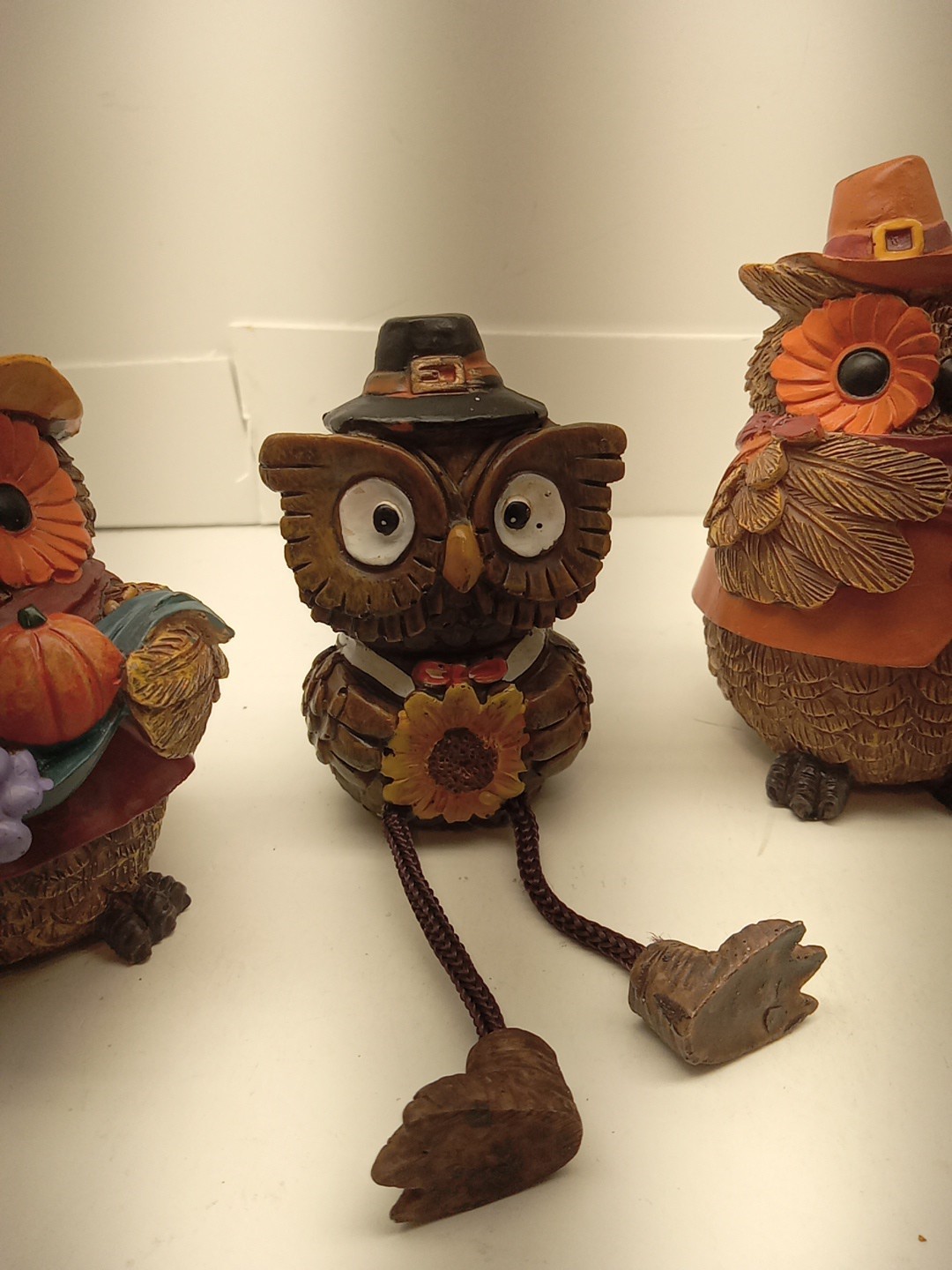 Thanksgiving 4 inch Resin Owl Figurines – Lot of 5 – Pumpkin, Pilgrim, Fall