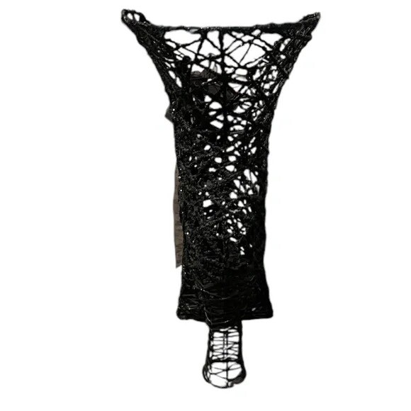Wired & Beaded Black And Silver Life Size High Heel Boot Sculpture 15″