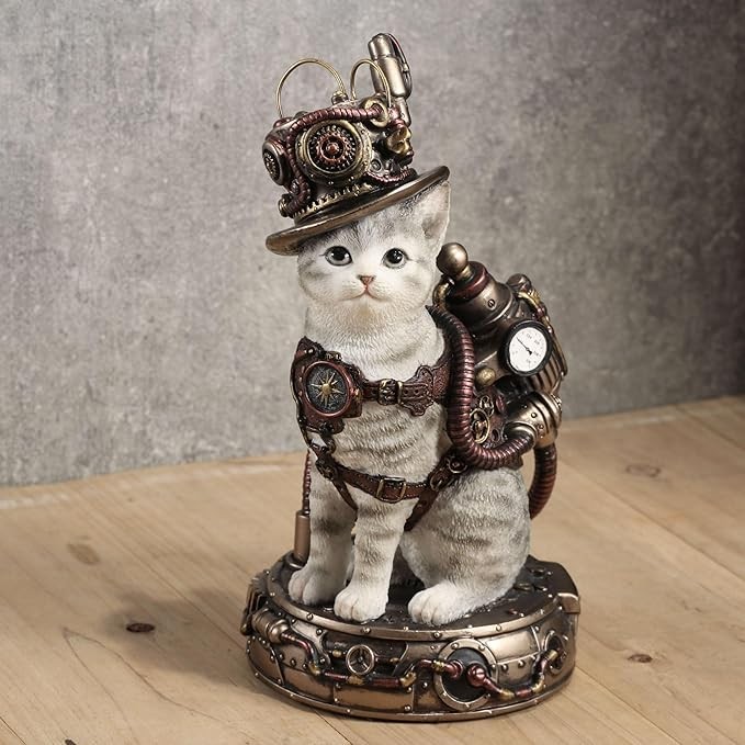 Steampunk Chaotic Neutral Cat Hand Painted Polystone Finish Figurine