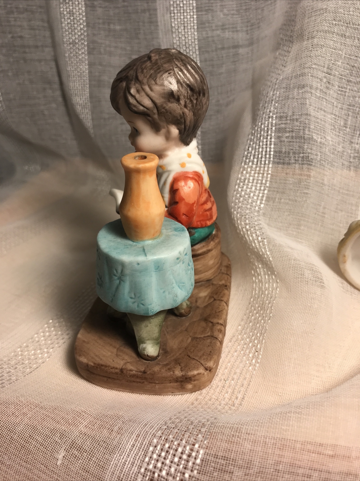 Capodimonte VTG Antique Boy Reading Writing Book Umbrella HTF Rare Figurine ￼