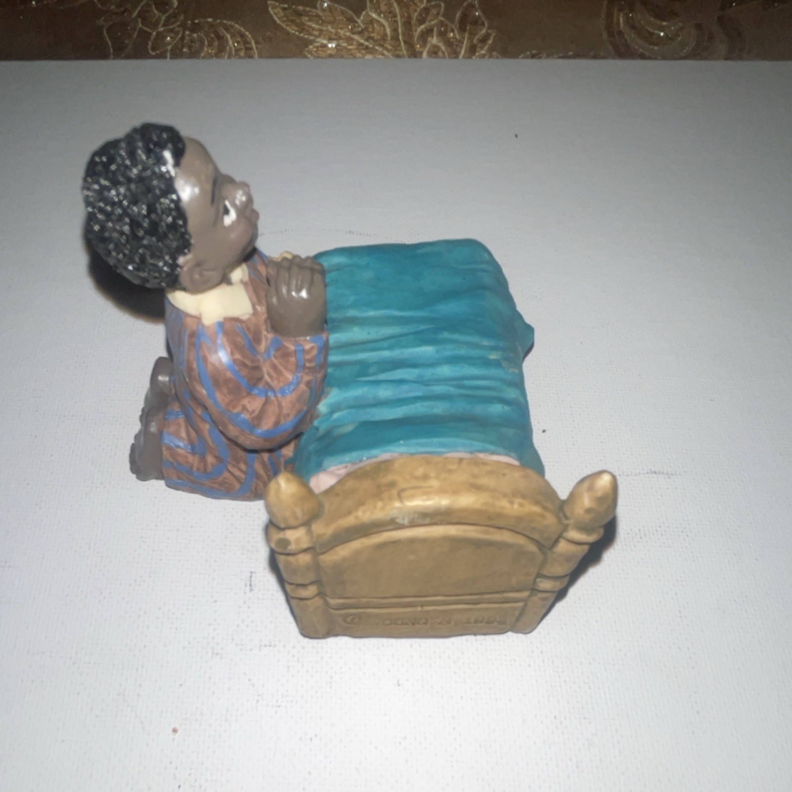 Young’s Resin Praying Child Figurine Blue Brown Pink Hand Painted Sculpture