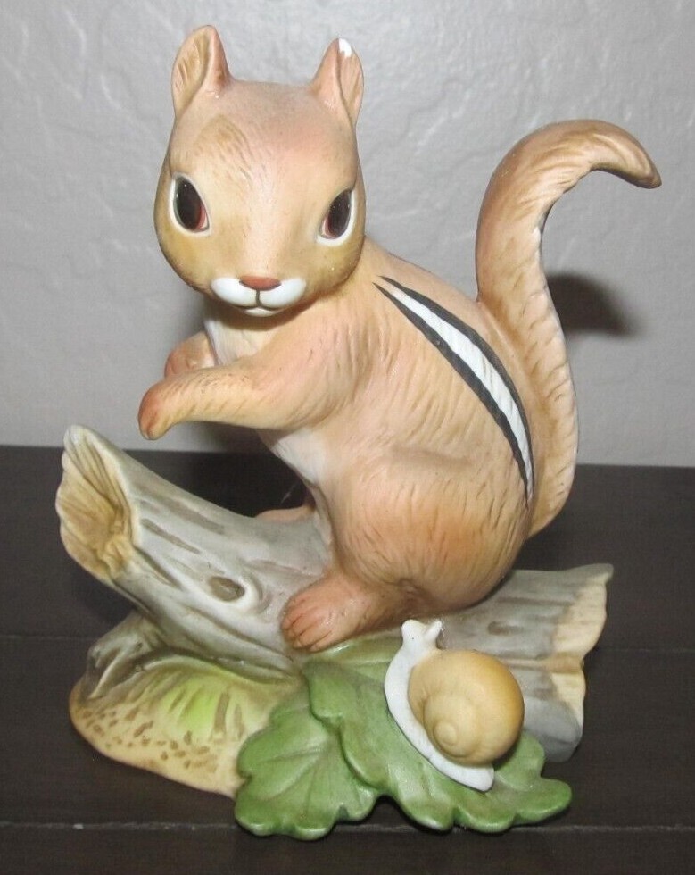 Homco Chipmunk & Snail Porcelain Figurine #1487 Collectible Woodland Creatures