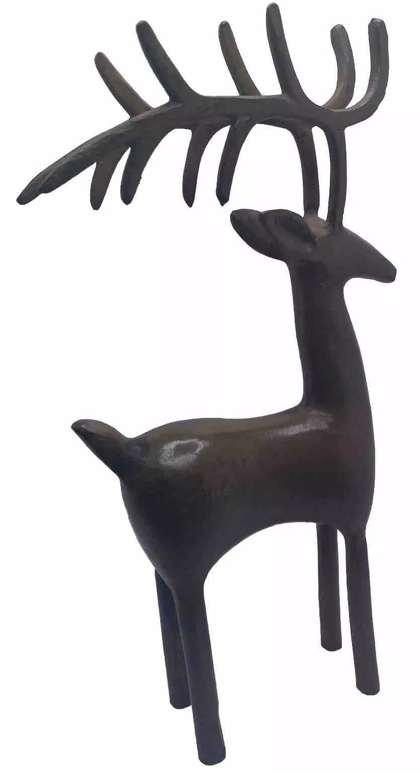 Christmas Decor Bronze Reindeer Statue 10″