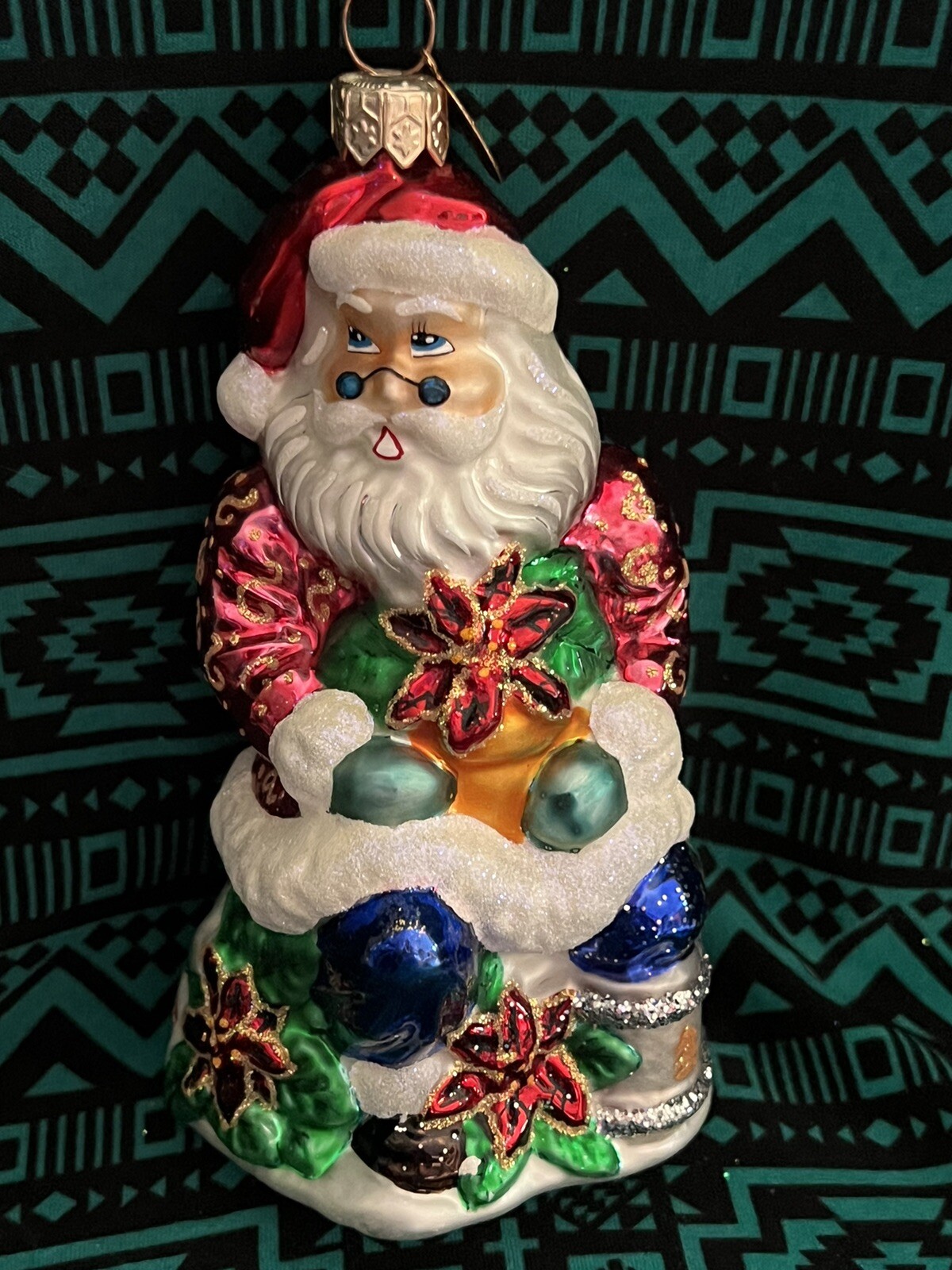 2000 Radko GREENHOUSE GREETINGS Santa Pointsettias ORNAMENT 00-SP-68