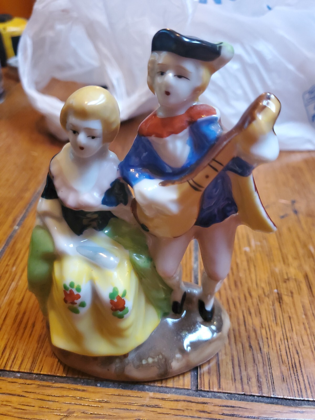 Vintage Occupied Japan figurine Musical Couple Colonial 4.75 inches Rall Large