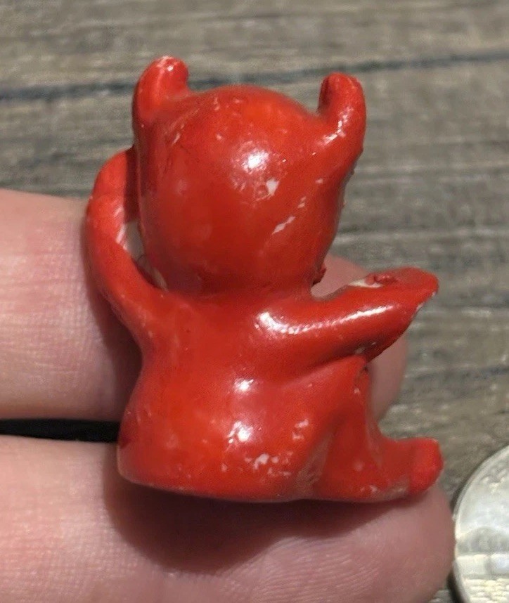 Vintage Miniature Red Devil Pixie Tiny Imp Shelf Elf Ceramic Figure Japan RARE!